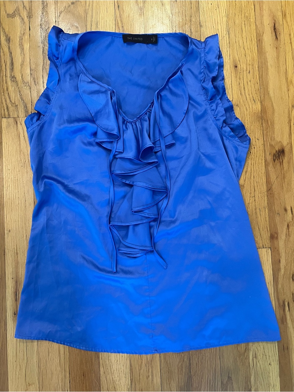 The Limited brand, blue/purple Ruffle V-Neck Sleeveless top